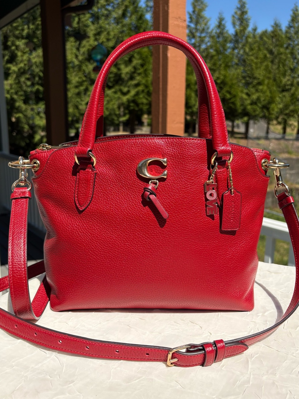 COACH Remi Satchel In Red With Coach LOVE Charm 1317